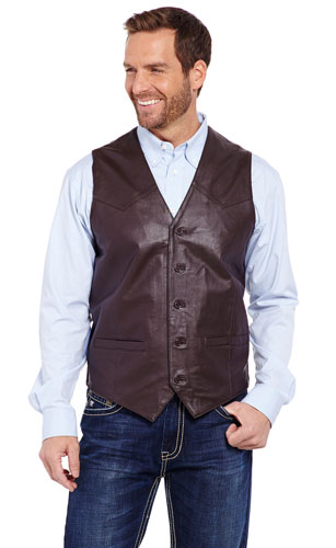 Cripple Creek Lamb Leather Western Vest - Chocolate - Men's Leather Western Vests and Jackets | Spur Western Wear