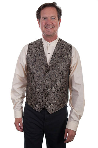 Scully Notched Collar Scroll Pattern Vest - Brown - Men's Old West Vests and Jackets | Spur Western Wear
