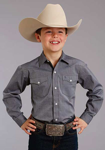 Stetson End On End Solid Long Sleeve Western Shirt - Navy - Boys' Western Shirts | Spur Western Wear