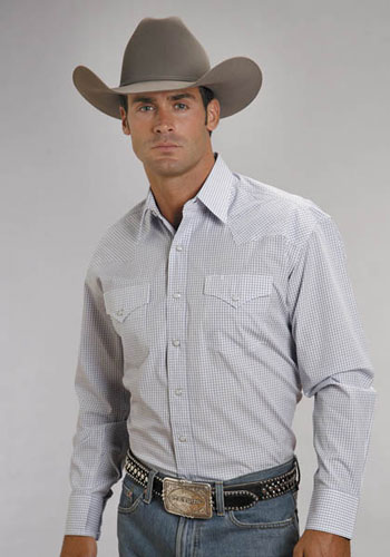 Stetson Two Stripe Check Long Sleeve Western Shirt - Light Blue - Men's Western Shirts | Spur Western Wear
