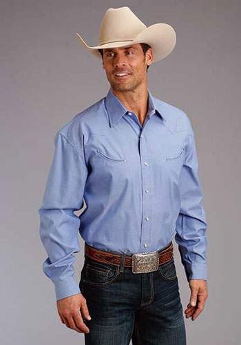 Stetson Pinpoint Oxford Long Sleeve Western Shirt - Blue - Men's Western Shirts | Spur Western Wear