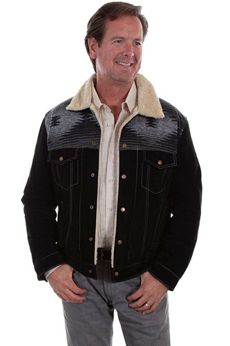 Scully Faux Shearling Leather Western Jean Jacket - Black - Men's Leather Western Vests and Jackets | Spur Western Wear