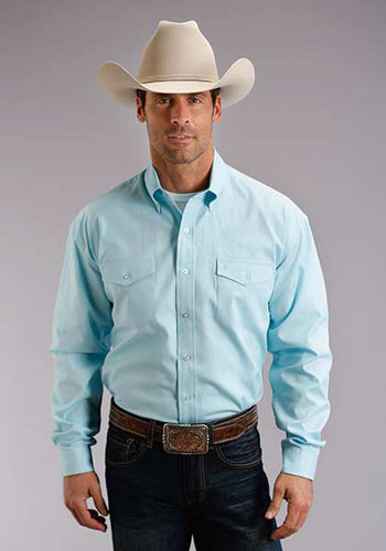 Stetson Oxford Long Sleeve Button Front Western Shirt - Aqua - Men's Western Shirts | Spur Western Wear