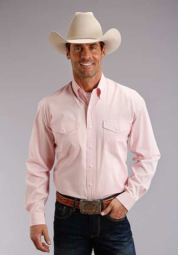 Stetson End On End Long Sleeve Button Front Western Shirt - Pink - Men's Western Shirts | Spur Western Wear