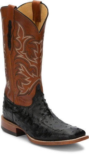 Justin Pascoe Full Quill Ostrich Western Boot - Black & Suntan - Men's Western Boots | Spur Western Wear