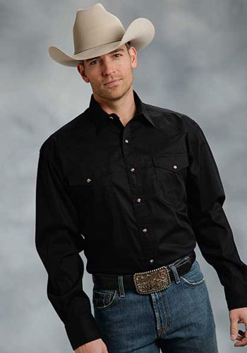 Roper Poplin Long Sleeve Snap Front Western Shirt - Black -Big & Tall, Men's Western Shirts | Spur Western Wear