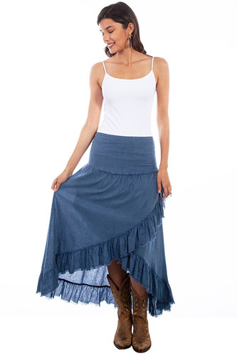 Scully Cantina Hi/Lo Tiered Skirt - Dark Blue - Ladies' Western Skirts And Dresses | Spur Western Wear