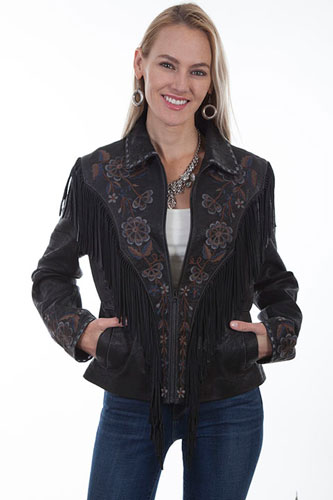 Scully Fringe Trimmed Suede Leather Western Jacket - Black - Ladies Leather Jackets | Spur Western Wear