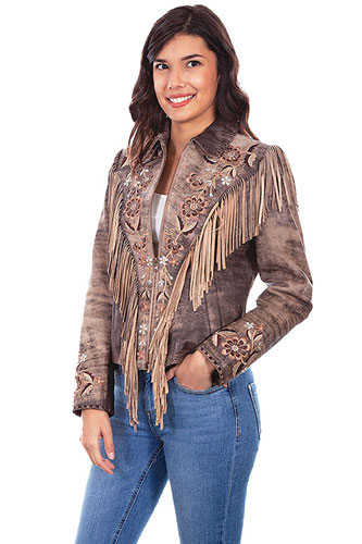 Scully Fringe Trimmed Suede Leather Western Jacket - Brown - Ladies Leather Jackets | Spur Western Wear