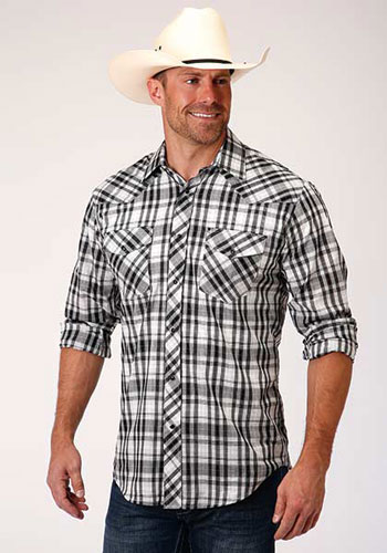 Roper Plaid Long Sleeve Snap Front Western Shirt - Black & White - Men's Western Shirts | Spur Western Wear