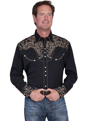 Scully Scroll Embroidered Western Shirt - Black - Men's Retro Western Shirts | Spur Western Wear