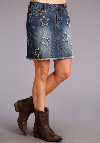 Stetson Stretch Denim Skirt with Stars - Blue - Ladies' Western Skirts And Dresses | Spur Western Wear