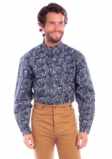Scully Print Banded Collar Shirt - Green - Men's Old West Shirts | Spur Western Wear