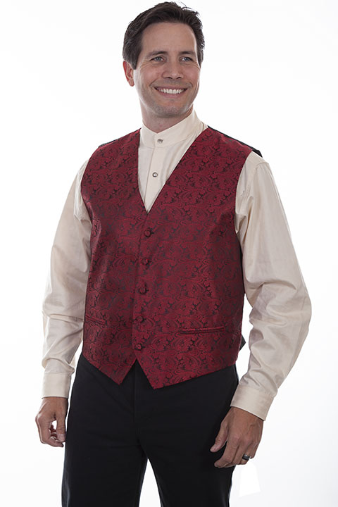 Scully No Lapel Paisley Vest -Red - Men's Old West Vests and Jackets | Spur Western Wear