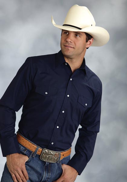 Roper Poplin Long Sleeve Snap Front Western Shirt - Light Blue - Big & Tall - Men's Western Shirts | Spur Western Wear