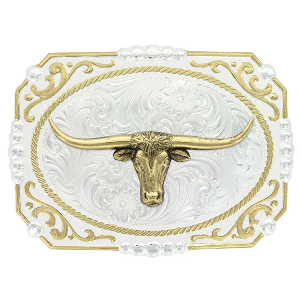 Montana Silversmiths® Gold Flourish Western Belt Buckle With Galloping Horse - Western Belt Buckles | Spur Western Wear