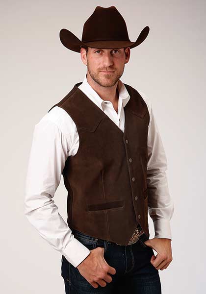 Roper Dark Brown Suede Leather Western Vest -Big Size - Men's Leather Western Vests and Jackets | Spur Western Wear