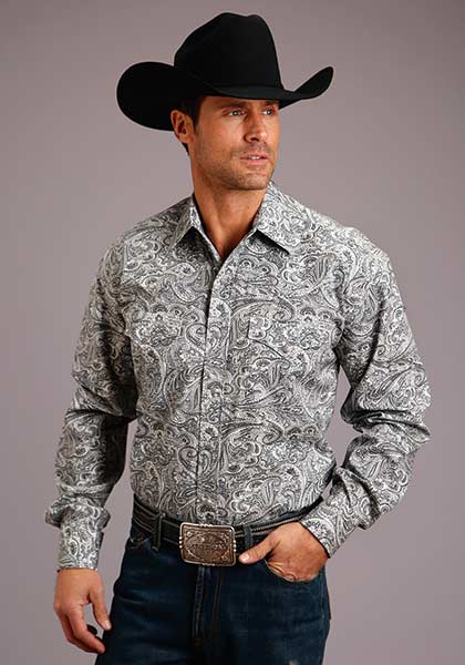 Stetson Grey Saddle Paisley Western Shirt- Big & Tall, - Men's Western Shirts | Spur Western Wear