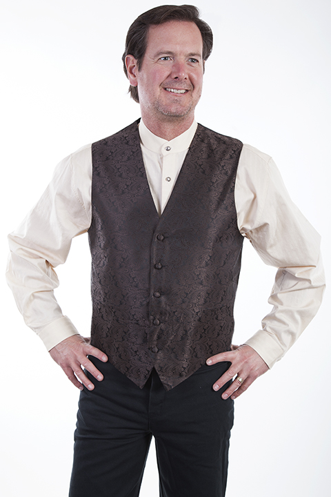 Scully No Lapel Paisley Vest -Brown- Men's Old West Vests and Jackets | Spur Western Wear