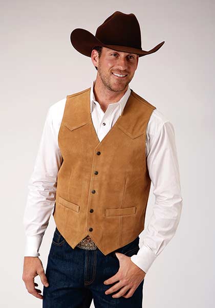 Roper Cow Suede Leather Western Vest - Brown - Men's Leather Western Vests and Jackets | Spur Western Wear