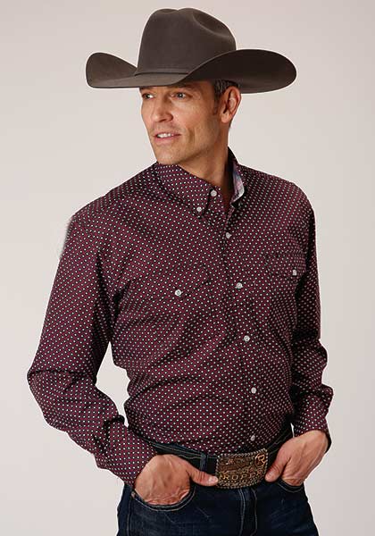 Roper Poplin Long Sleeve Two Pocket Button Front Western Shirt - Wine/Black - Tall ,- Men's Western Shirts | Spur Western Wear