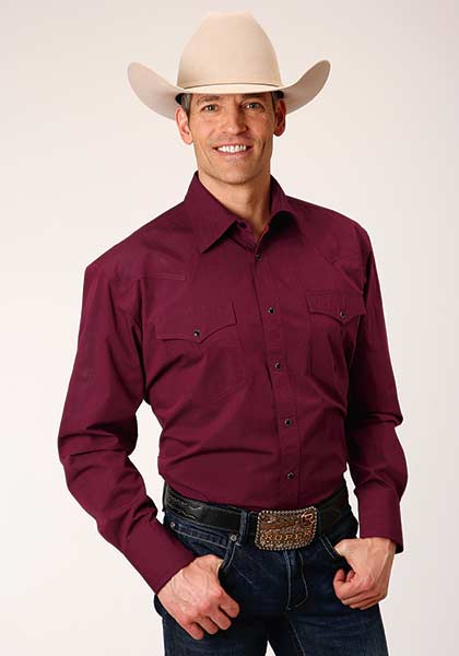 Roper Poplin Long Sleeve Snap Front Western Shirt - Wine- Tall - Men's Western Shirts | Spur Western Wear