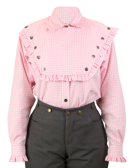 Frontier Classics "Amarillo" Blouse -Pink Check ,The "Amarillo"Bib shirt for Ladies, - Ladies' Old West Clothing | Spur Western Wear