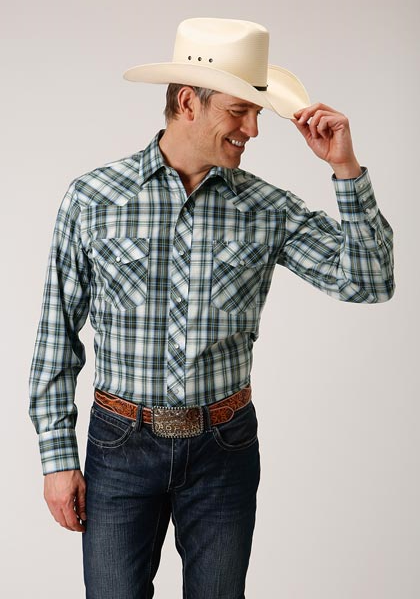 Roper Plaid Long Sleeve Snap Front Western Shirt - Green - Big & Tall,- Men's Western Shirts | Spur Western Wear