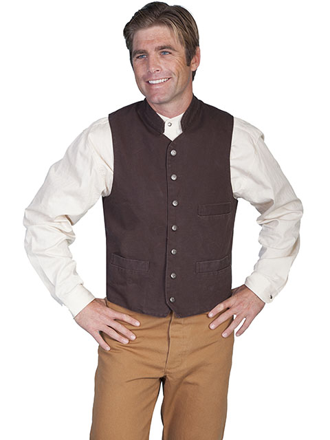 Scully Stand Up Collar Canvas Vest - Walnut - Men's Old West Vests and Jackets | Spur Western Wear