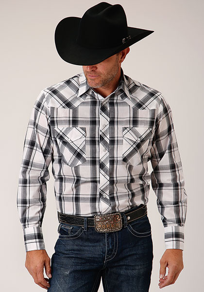 Roper Plaid Long Sleeve Snap Front Western Shirt - Black & White - Big & Tall ,- Men's Western Shirts | Spur Western Wear