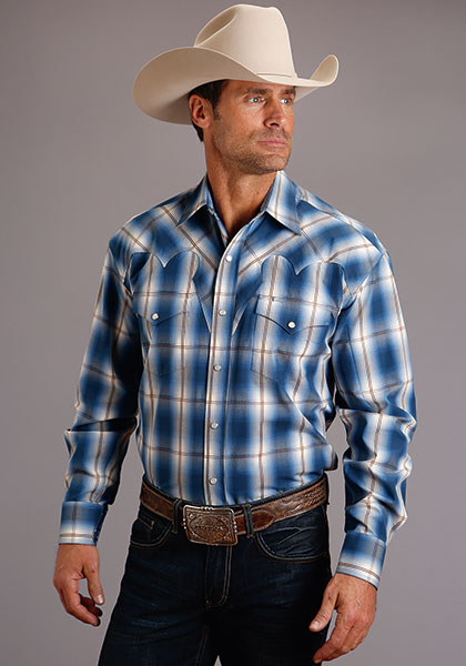 Stetson Indigo Ombre Plaid Long Sleeve Snap Front Western Shirt  , - Men's Western Shirts | Spur Western Wear
