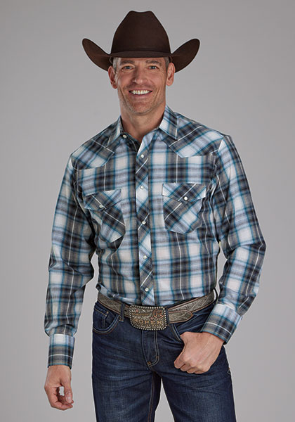 This Roper Plaid Men's Long Sleeve Western  Shirt In Tall Sizes Features A Purple and Blue Ombre Plaid Yarn Dyed Fabric with a Spread Collar. One Point Front And a Keystone Back Yoke. Snap Front. Two Flap Snap Pockets.   Snap Cuffs.  Regular sizes available-05-01-01-778-2086PU