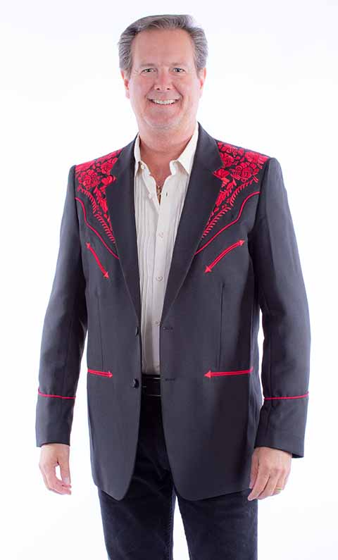 Scully Embroidered Sport Coat - Black with Red- Men's Western Suit Coats, Suit Pants, Sport Coats, Blazers | Spur Western Wear