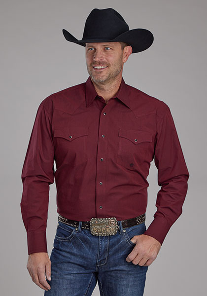 Roper Poplin Long Sleeve Snap Front Western Shirt - Red- Tall - Men's Western Shirts | Spur Western Wear