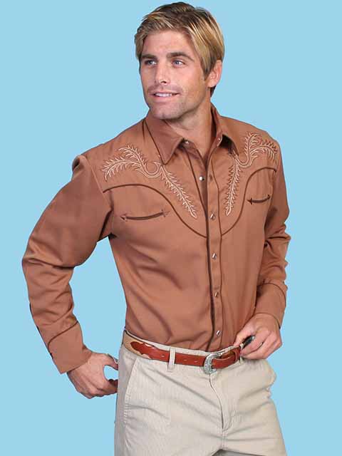 Scully  Embroidered Western Shirt - Brown - Men's Retro Western Shirts | Spur Western Wear