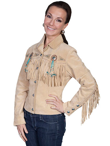 Scully Bead & Fringe Leather Western Jacket - Fawn - Ladies Leather Jackets | Spur Western Wear