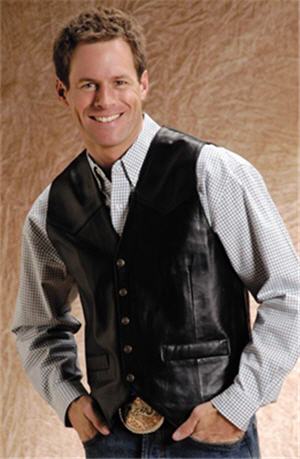Roper Lamb Leather Western Vest - Black - Men's Leather Western Vests and Jackets | Spur Western Wear